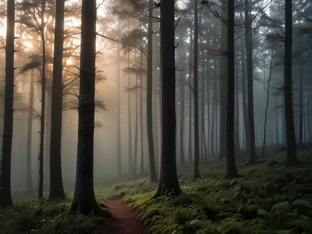 Tåget dansk skov i morgenlys